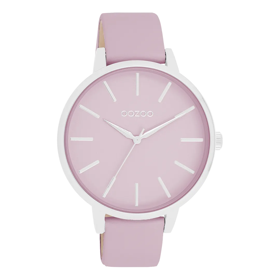 Silver coloured OOZOO watch with lilac leather strap - C11361