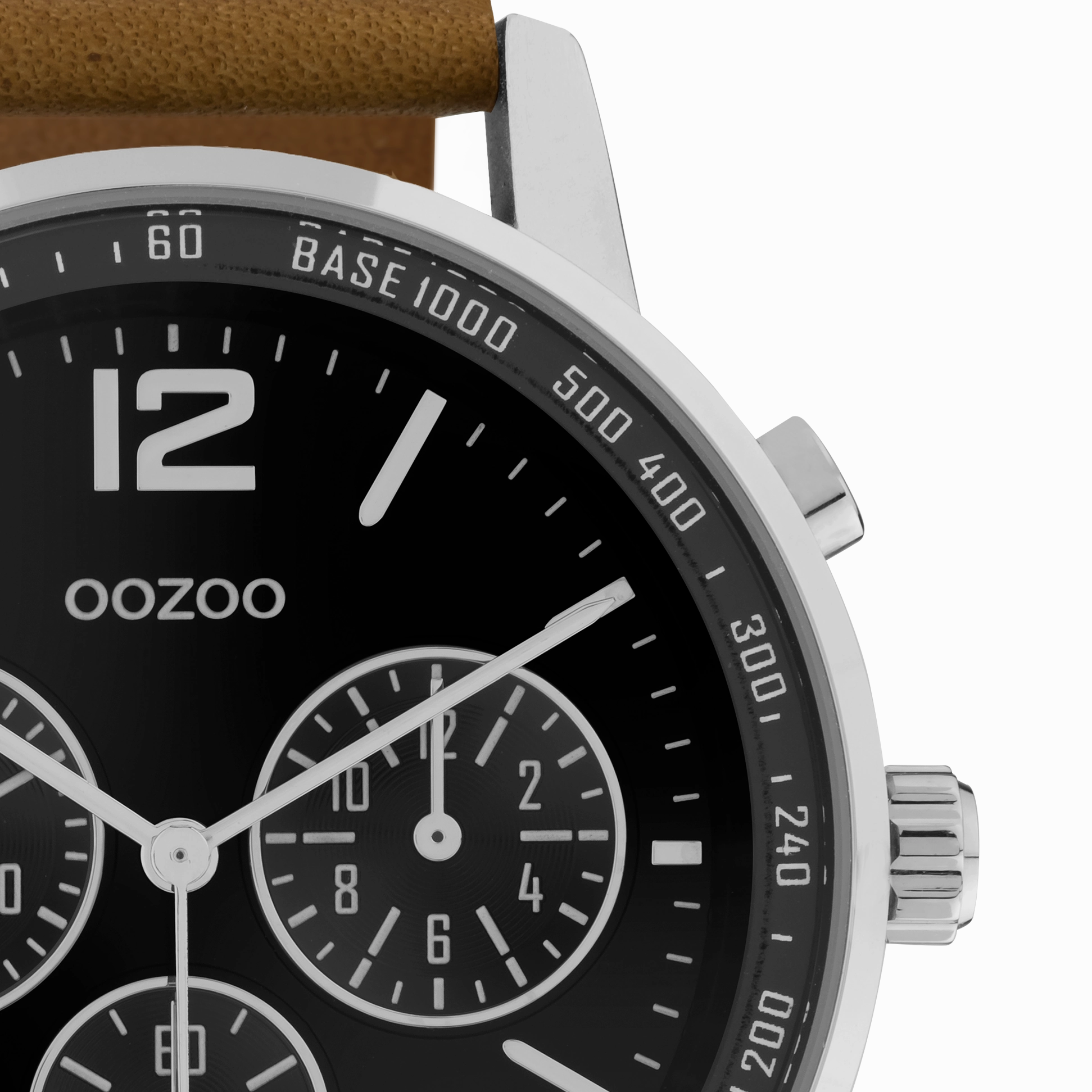 Silver coloured OOZOO watch with brown leather strap - C10812