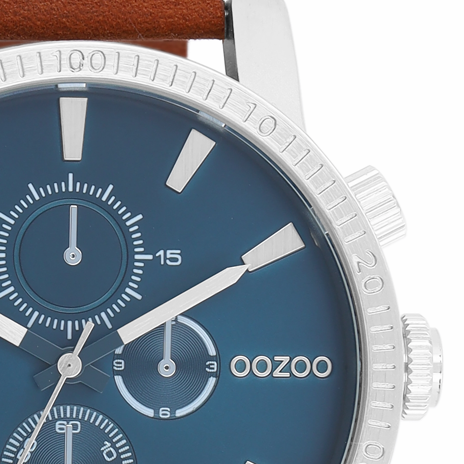 Silver coloured OOZOO watch with brown leather strap - C11210