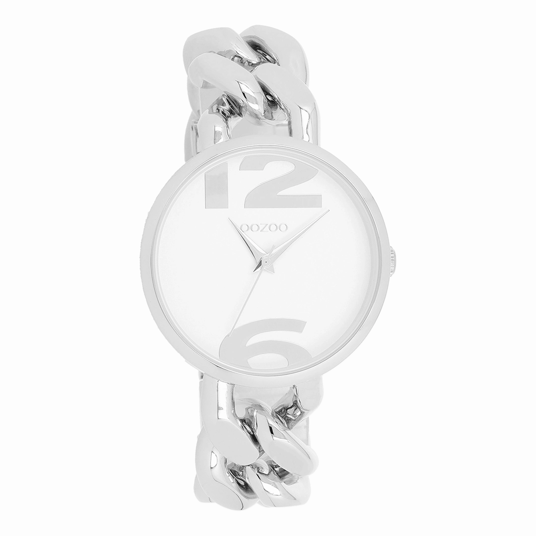 Silver coloured OOZOO watch with chunky chain bracelet - C11260