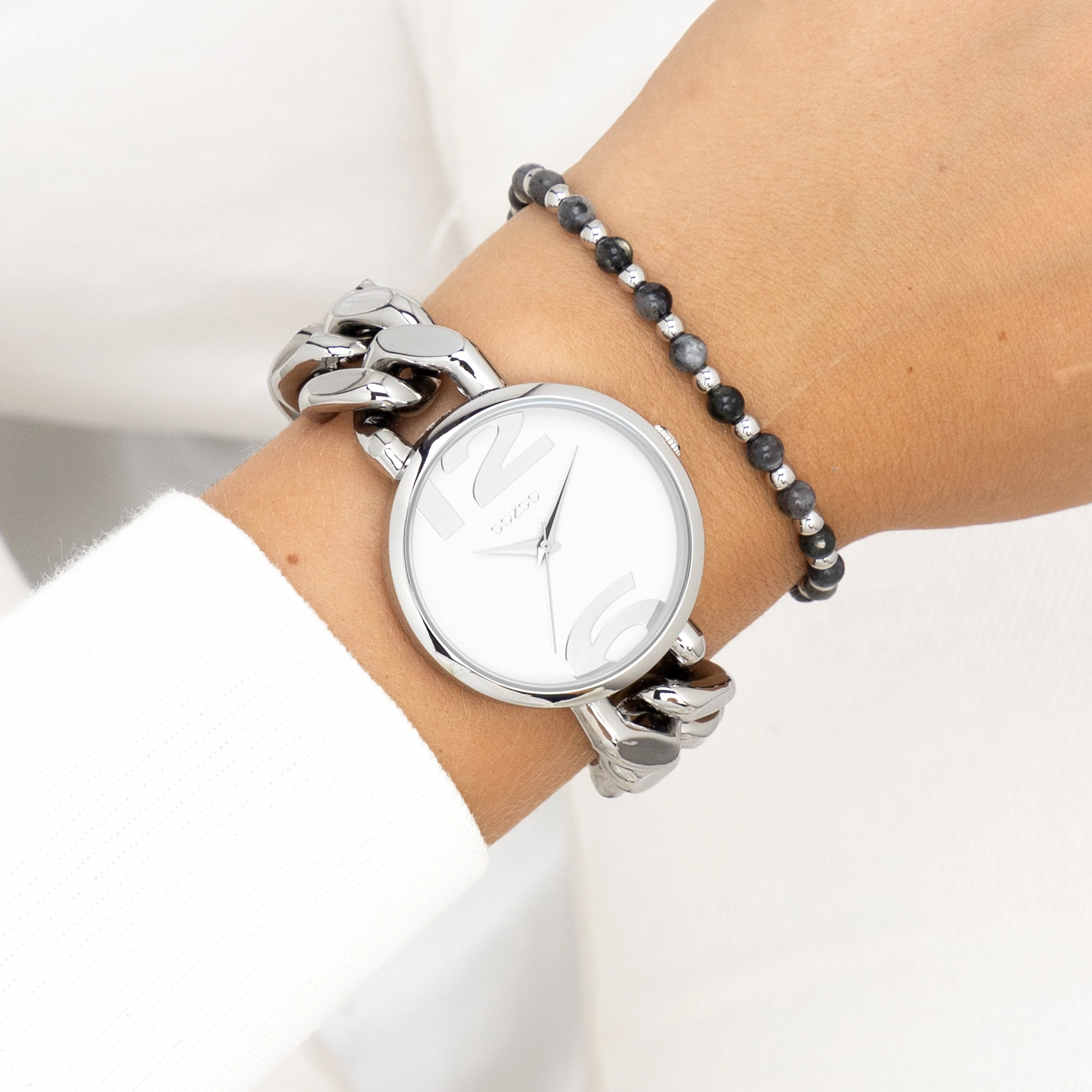 Silver coloured OOZOO watch with chunky chain bracelet - C11260
