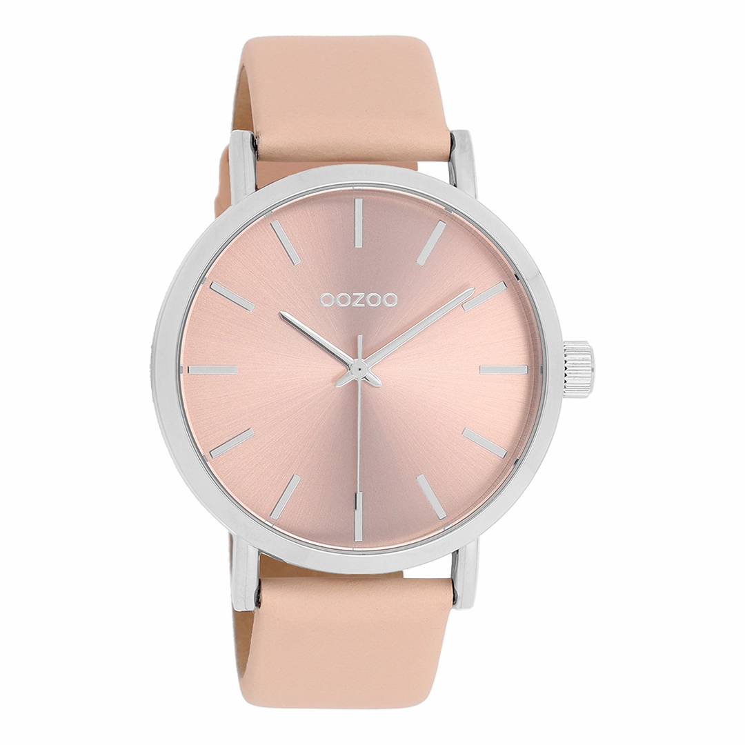 Silver coloured OOZOO watch with crme de pche leather strap - C11193