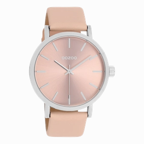Silver coloured OOZOO watch with crme de pche leather strap - C11193