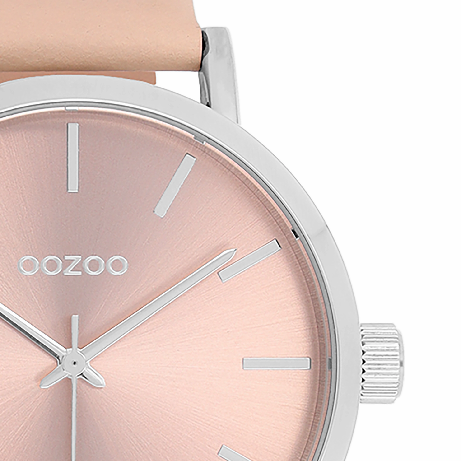 Silver coloured OOZOO watch with crme de pche leather strap - C11193