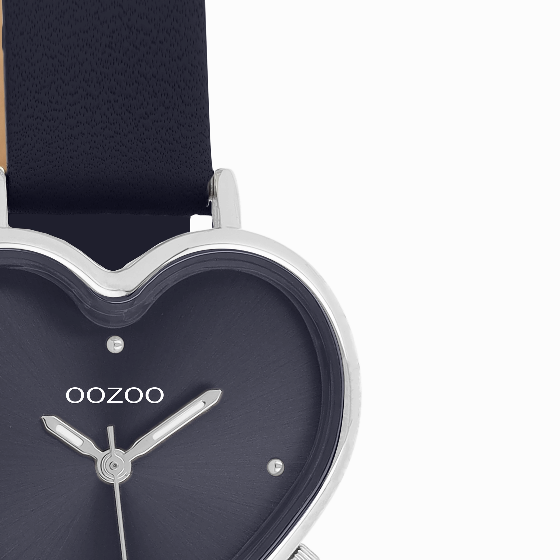 Silver coloured OOZOO watch with dark blue leather strap - C11449