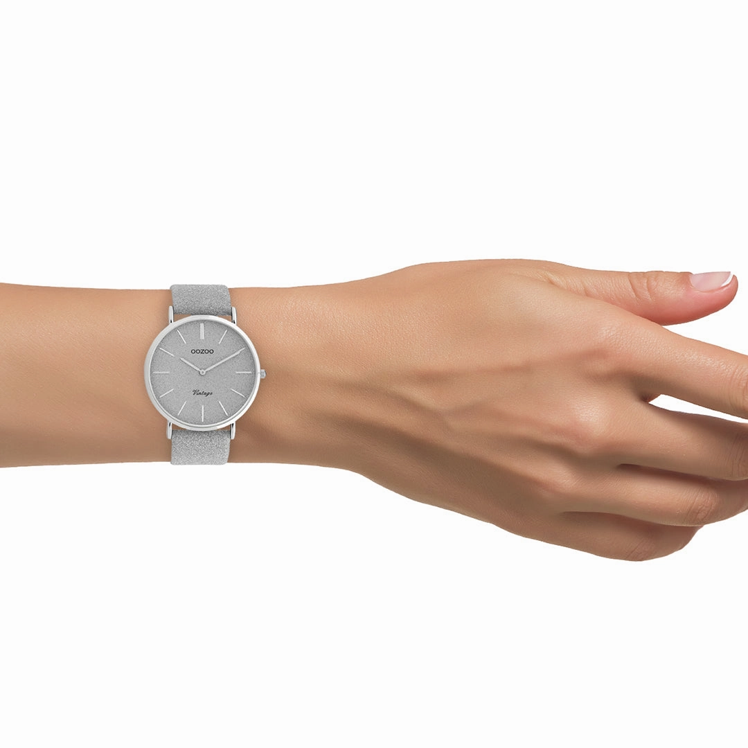 Silver coloured OOZOO watch with leather strap - C20160