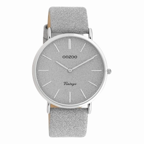 Silver coloured OOZOO watch with leather strap - C20160