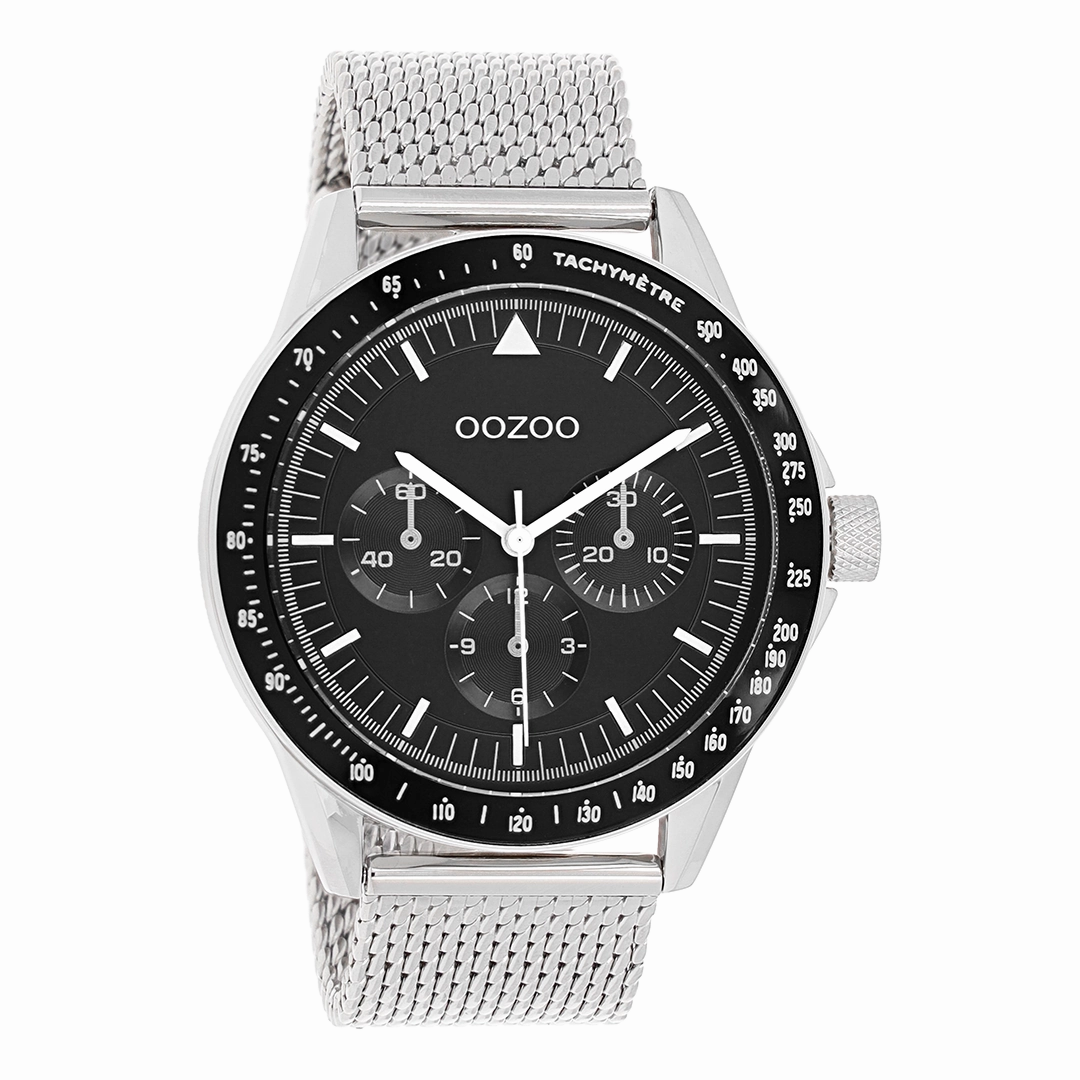 Silver coloured OOZOO watch with metal mesh bracelet - C11113