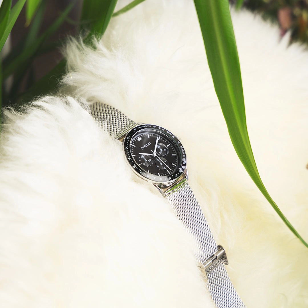 Silver coloured OOZOO watch with metal mesh bracelet - C11113