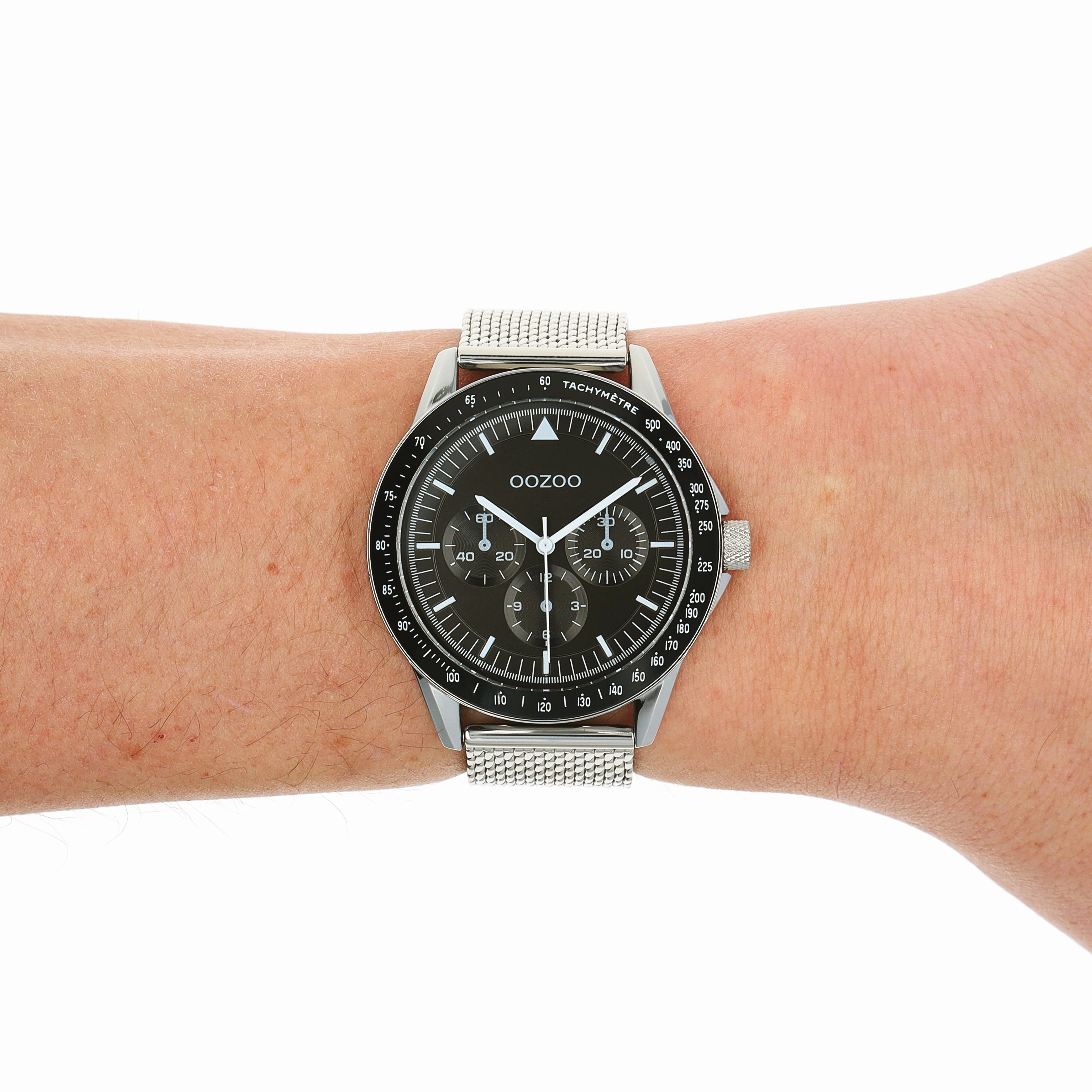Silver coloured OOZOO watch with metal mesh bracelet - C11113