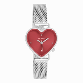 Silver coloured OOZOO watch with metal mesh bracelet - C11444