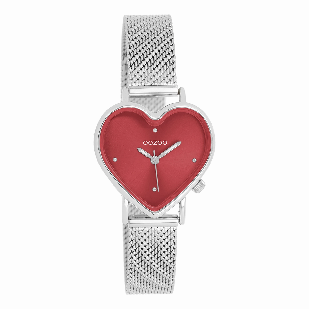 Silver coloured OOZOO watch with metal mesh bracelet - C11444