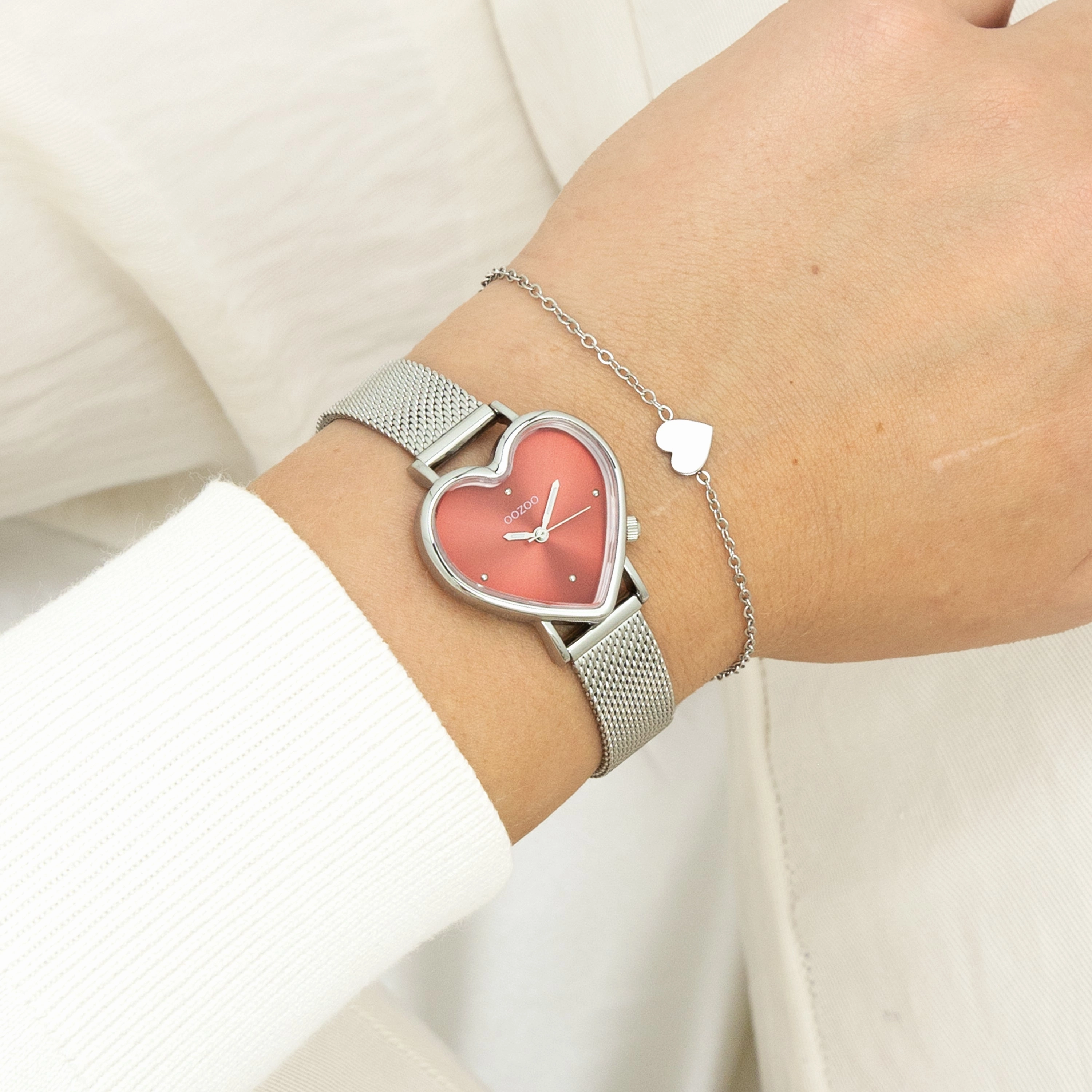 Silver coloured OOZOO watch with metal mesh bracelet - C11444