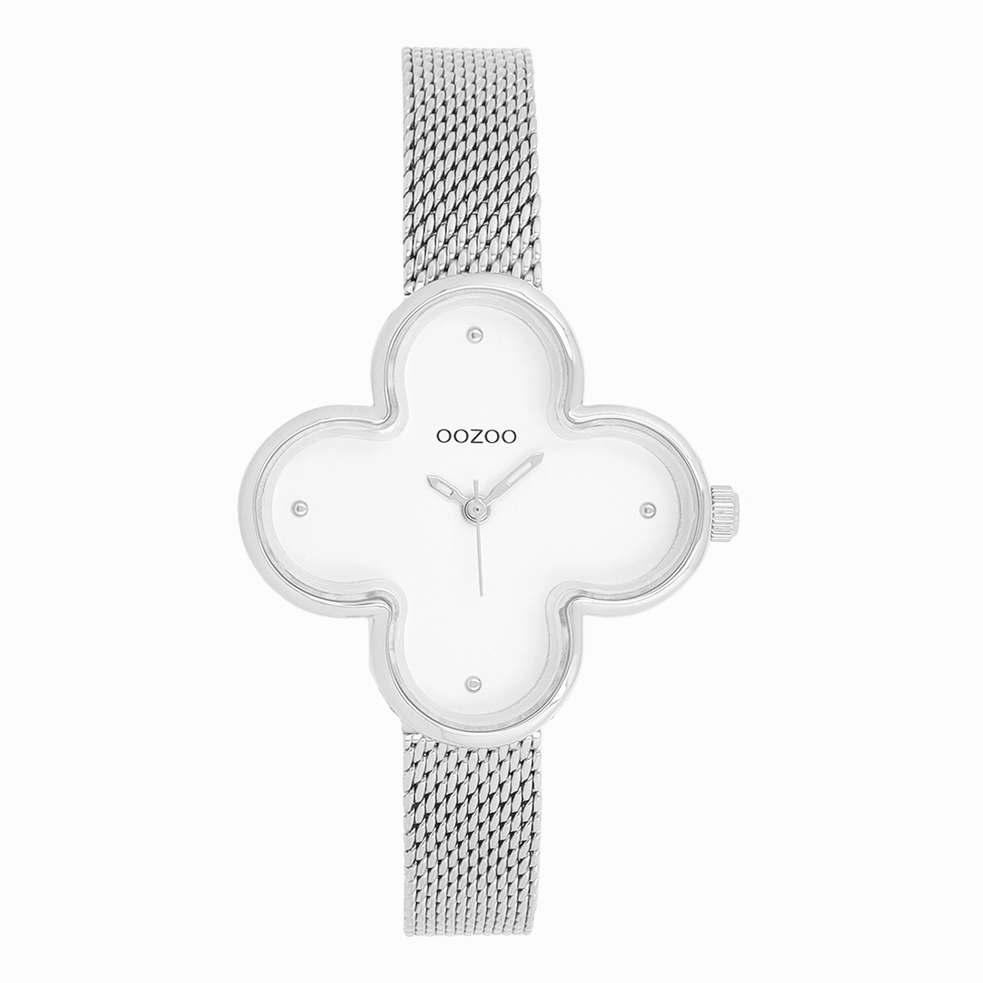 Silver coloured OOZOO watch with metal mesh bracelet - C11525