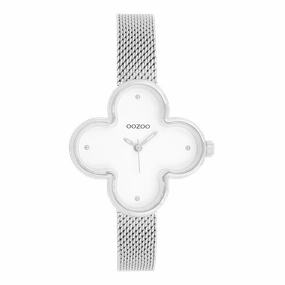 Silver coloured OOZOO watch with metal mesh bracelet - C11525
