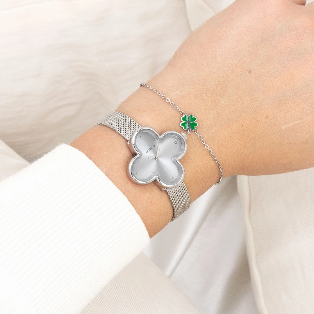 Silver coloured OOZOO watch with metal mesh bracelet - C11526