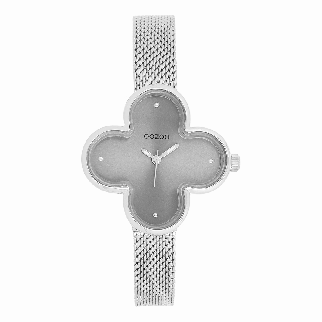 Silver coloured OOZOO watch with metal mesh bracelet - C11526