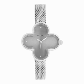 Silver coloured OOZOO watch with metal mesh bracelet - C11526