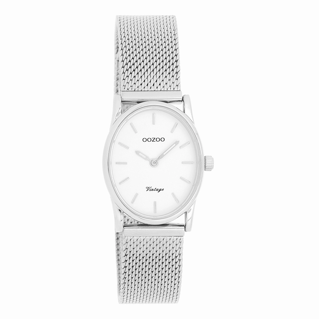 Silver coloured OOZOO watch with metal mesh bracelet - C20256