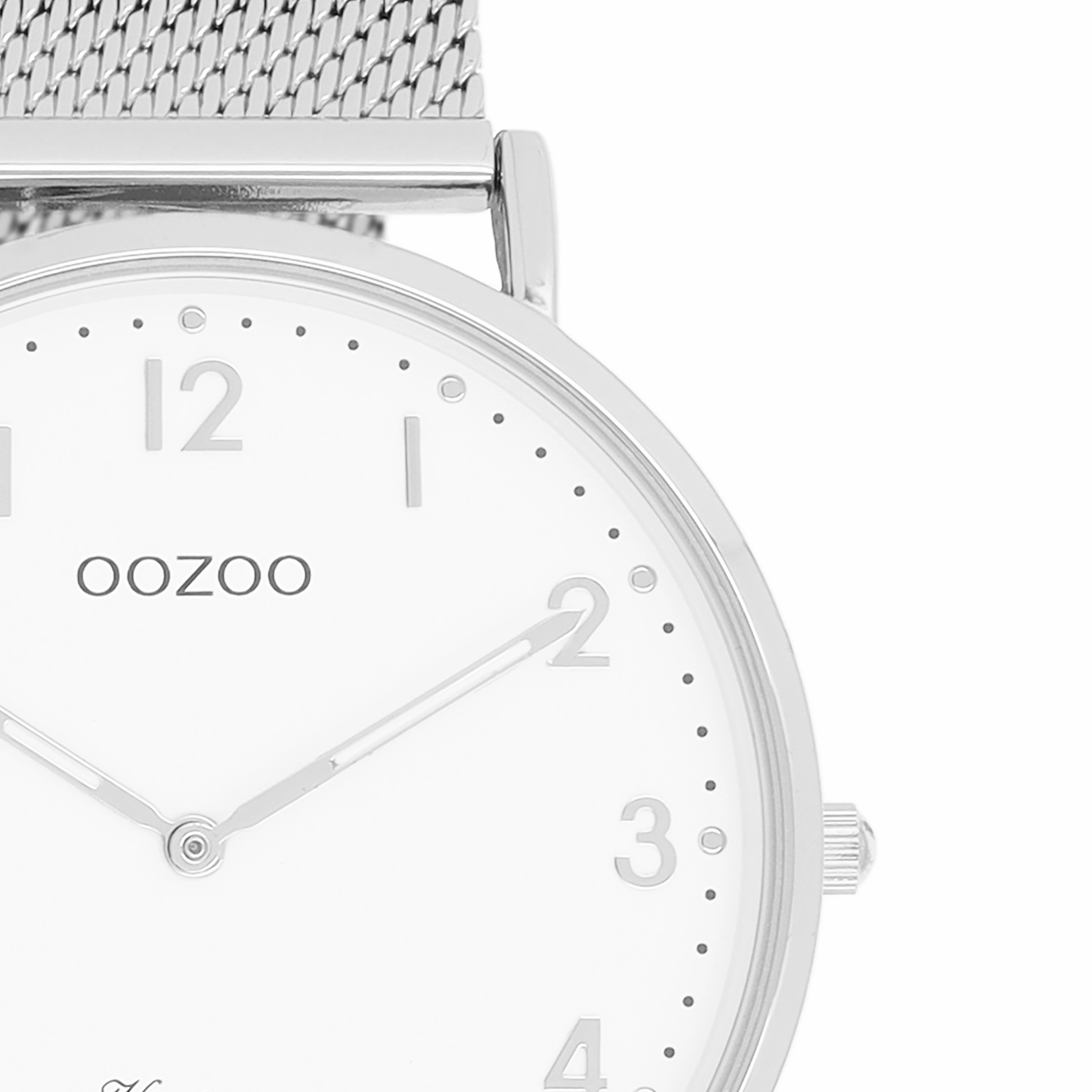 Silver coloured OOZOO watch with metal mesh bracelet - C20340