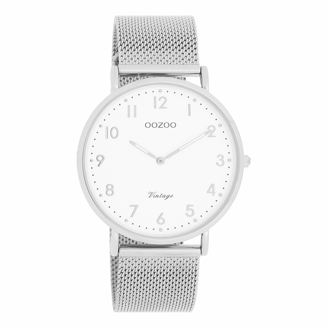 Silver coloured OOZOO watch with metal mesh bracelet - C20340