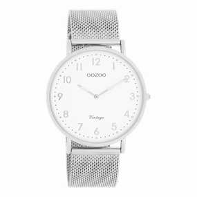 Silver coloured OOZOO watch with metal mesh bracelet - C20340