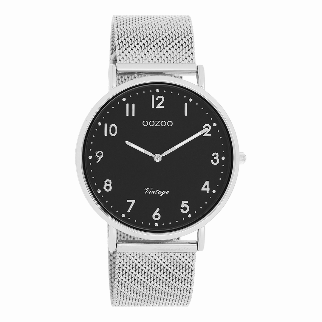 Silver coloured OOZOO watch with metal mesh bracelet - C20341