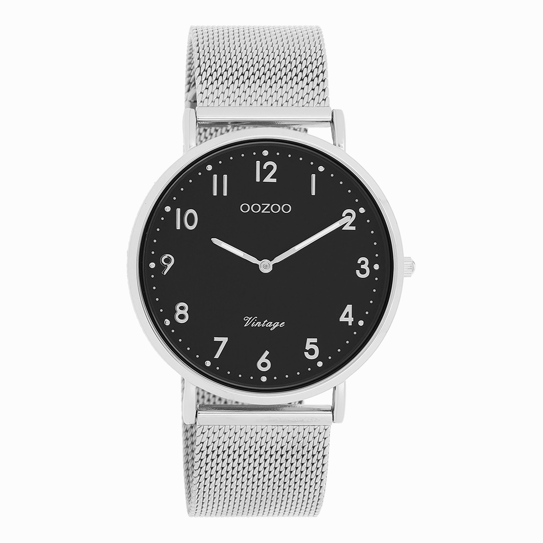 Silver coloured OOZOO watch with metal mesh bracelet - C20341