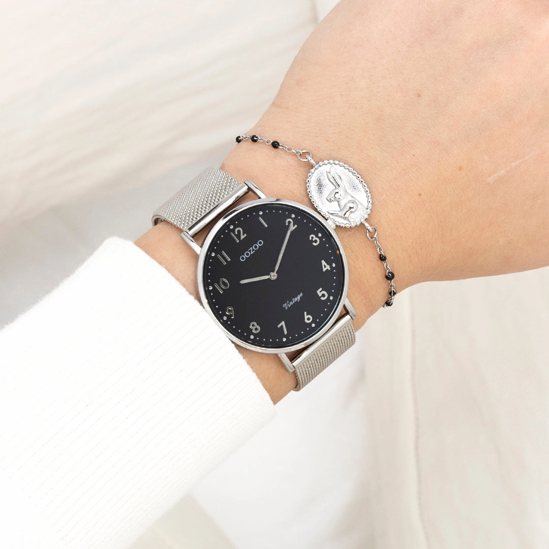 Silver coloured OOZOO watch with metal mesh bracelet - C20341