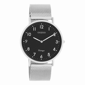 Silver coloured OOZOO watch with metal mesh bracelet - C20341
