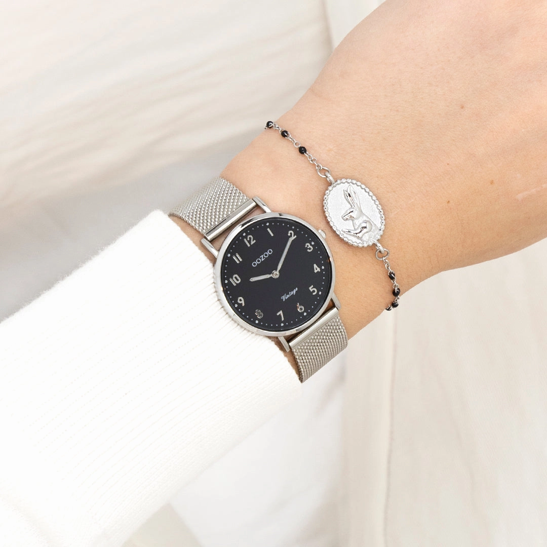 Silver coloured OOZOO watch with metal mesh bracelet - C20346