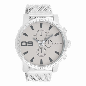 Silver coloured OOZOO watch with metal mesh bracelet - C9436