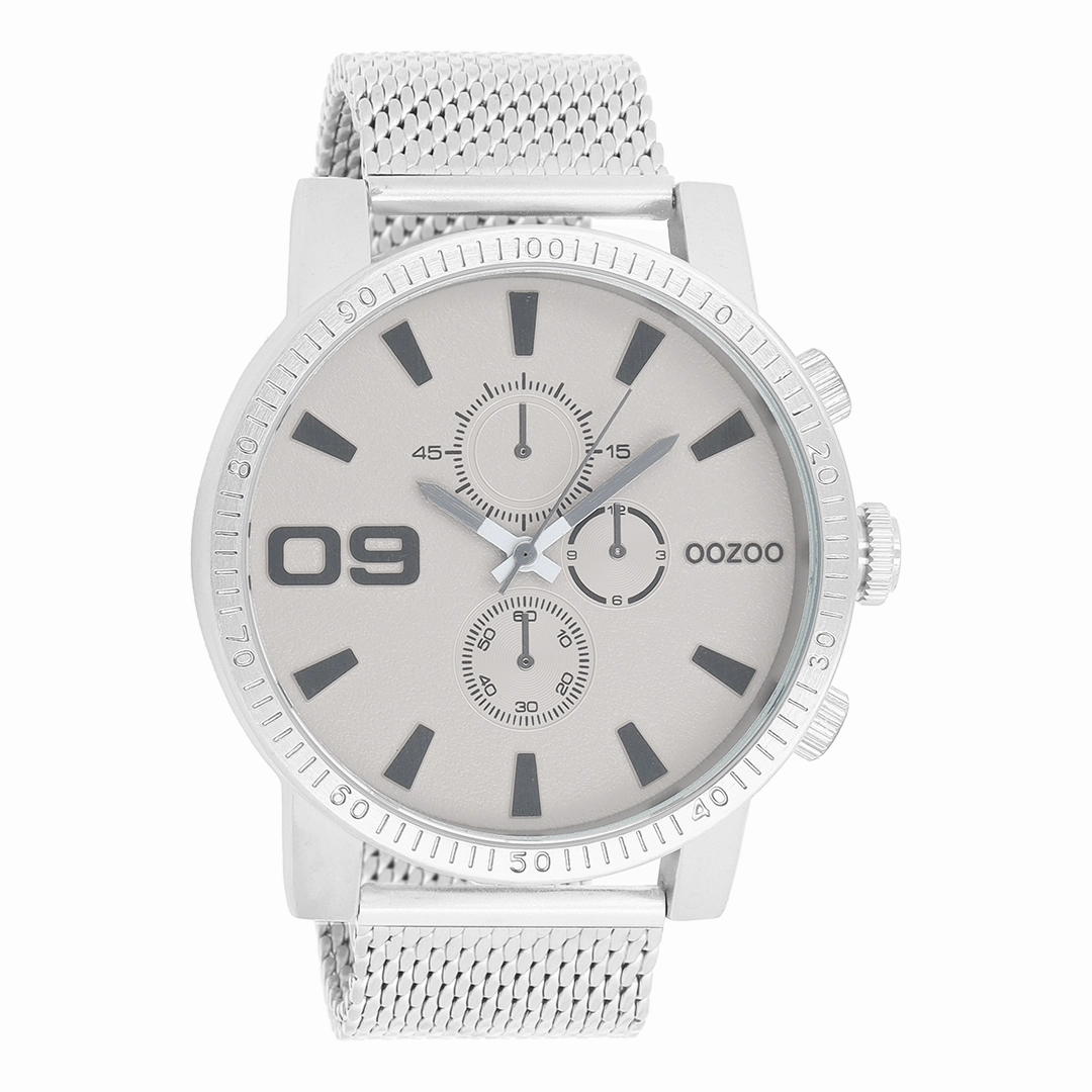 Silver coloured OOZOO watch with metal mesh bracelet - C9436