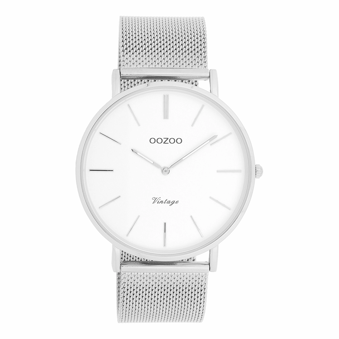 Silver coloured OOZOO watch with metal mesh bracelet - C9900