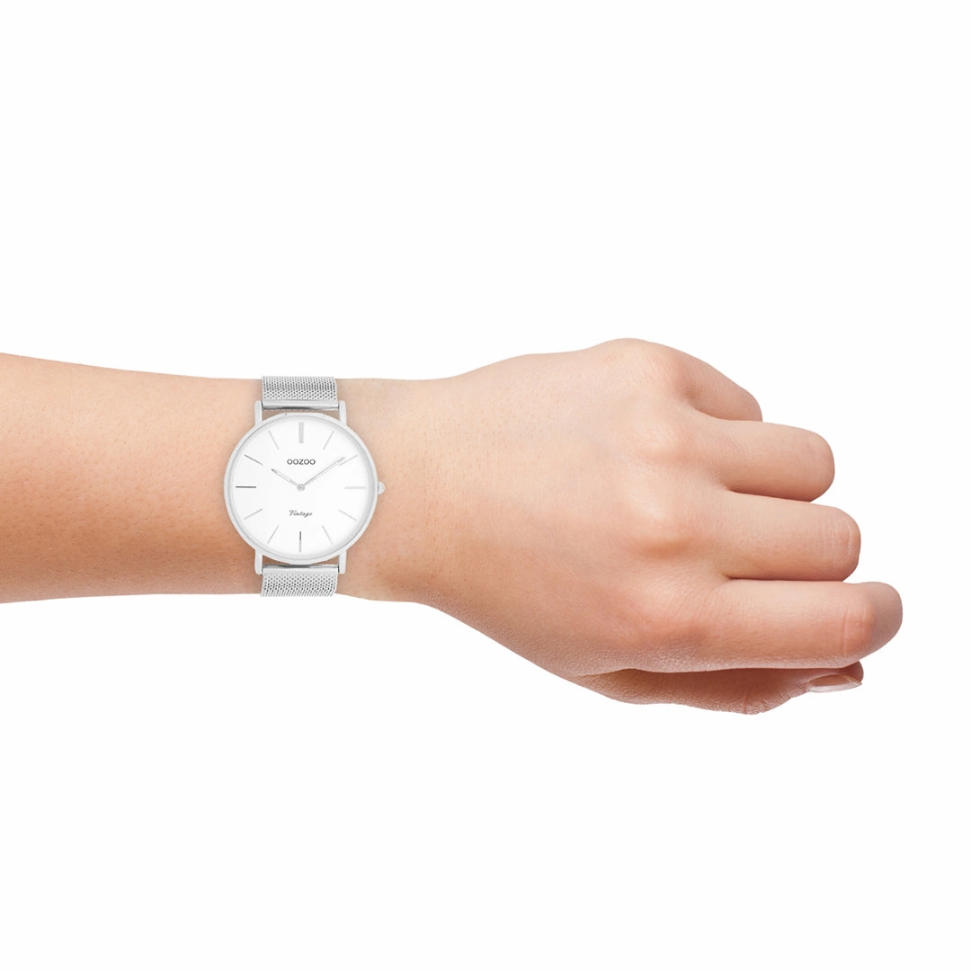 Silver coloured OOZOO watch with metal mesh bracelet - C9900