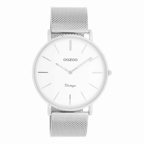 Silver coloured OOZOO watch with metal mesh bracelet - C9900