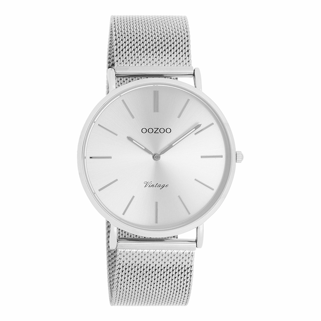 Silver coloured OOZOO watch with metal mesh bracelet - C9905
