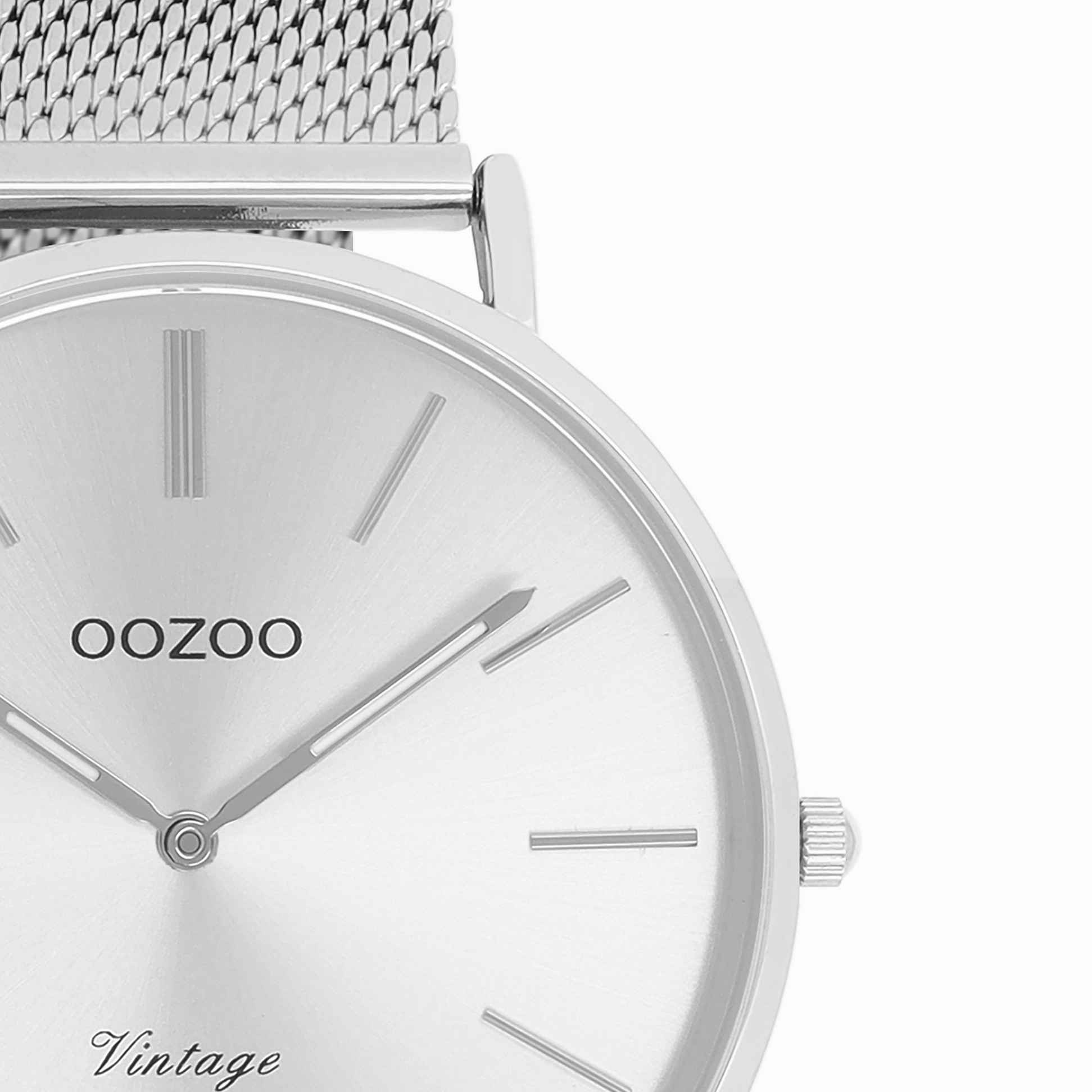 Silver coloured OOZOO watch with metal mesh bracelet - C9905
