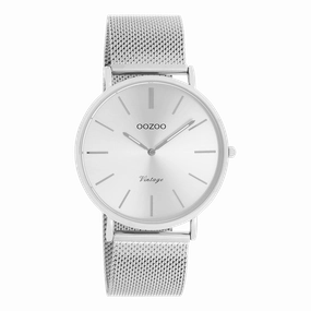Silver coloured OOZOO watch with metal mesh bracelet - C9905