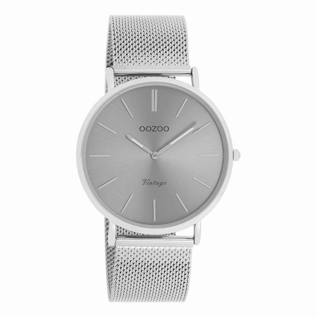 Silver coloured OOZOO watch with metal mesh bracelet - C9937