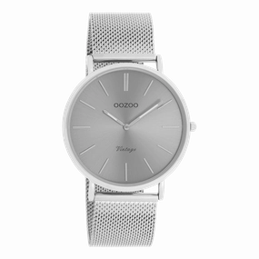Silver coloured OOZOO watch with metal mesh bracelet - C9937