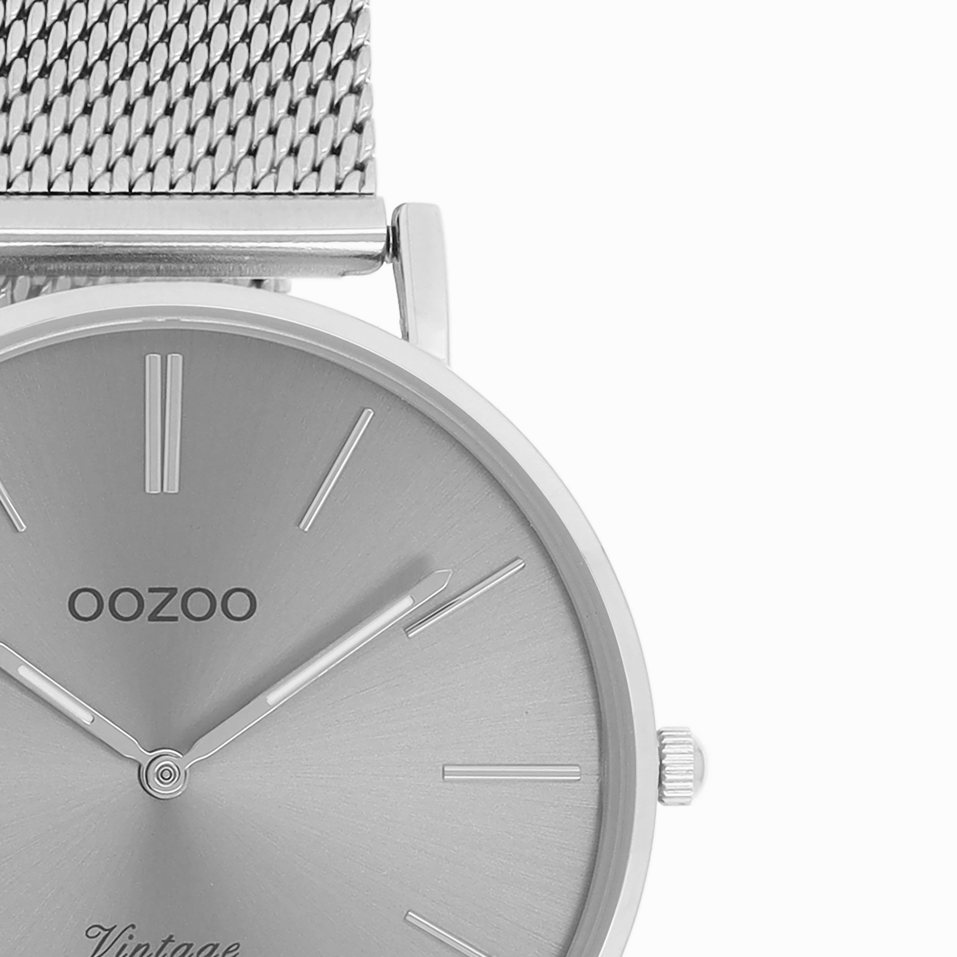 Silver coloured OOZOO watch with metal mesh bracelet - C9938