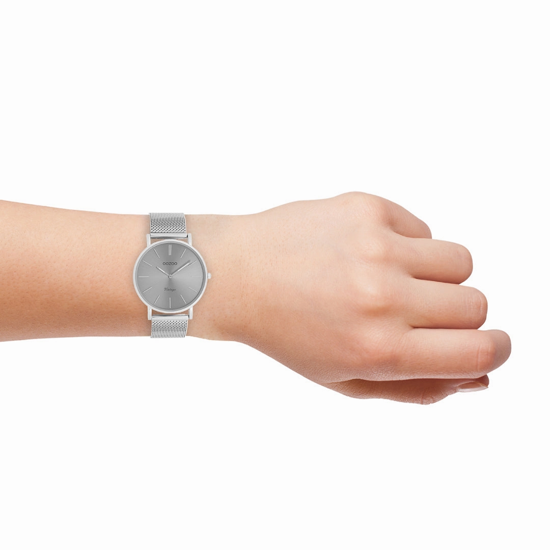 Silver coloured OOZOO watch with metal mesh bracelet - C9938