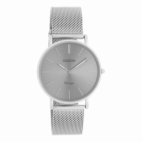 Silver coloured OOZOO watch with metal mesh bracelet - C9938