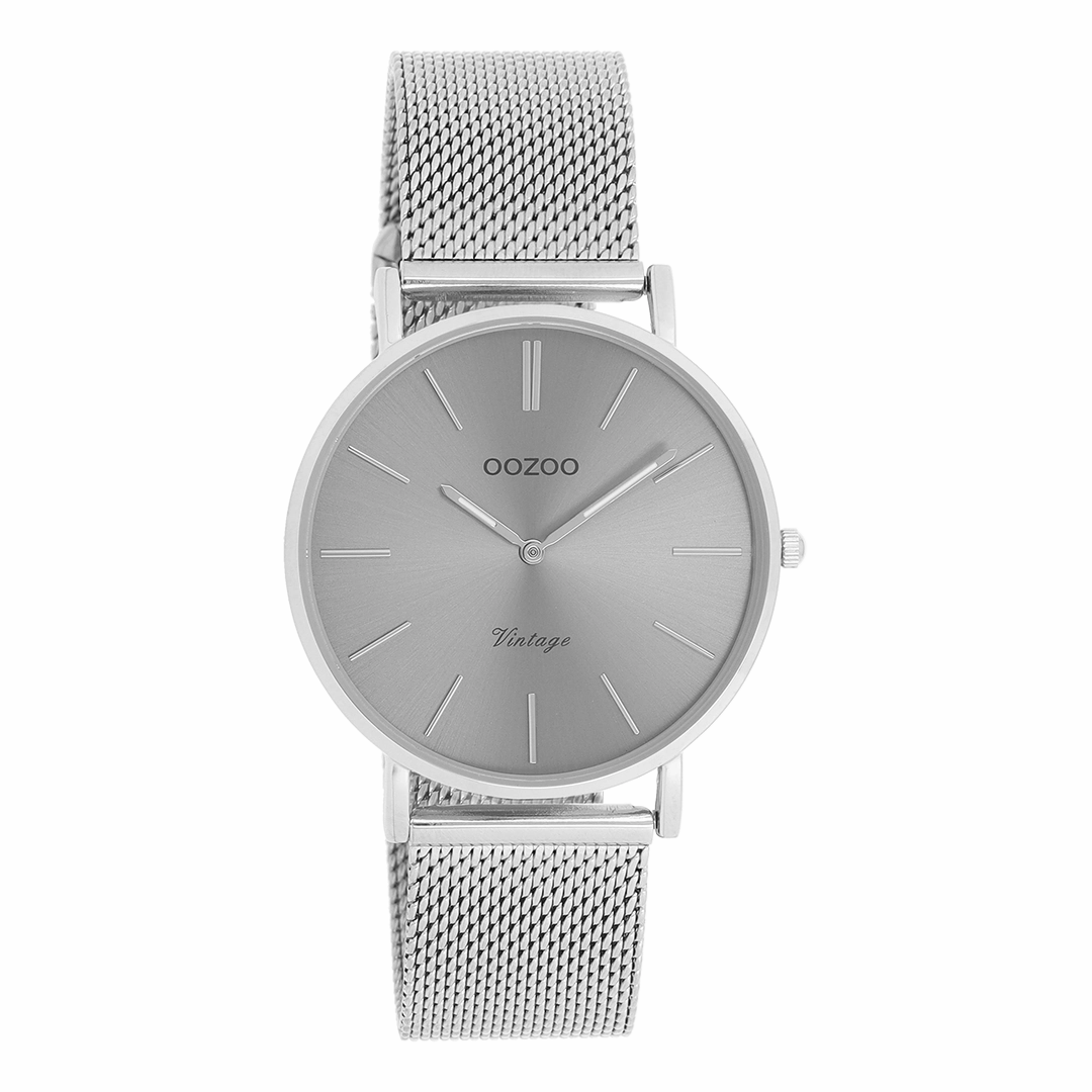 Silver coloured OOZOO watch with metal mesh bracelet - C9938