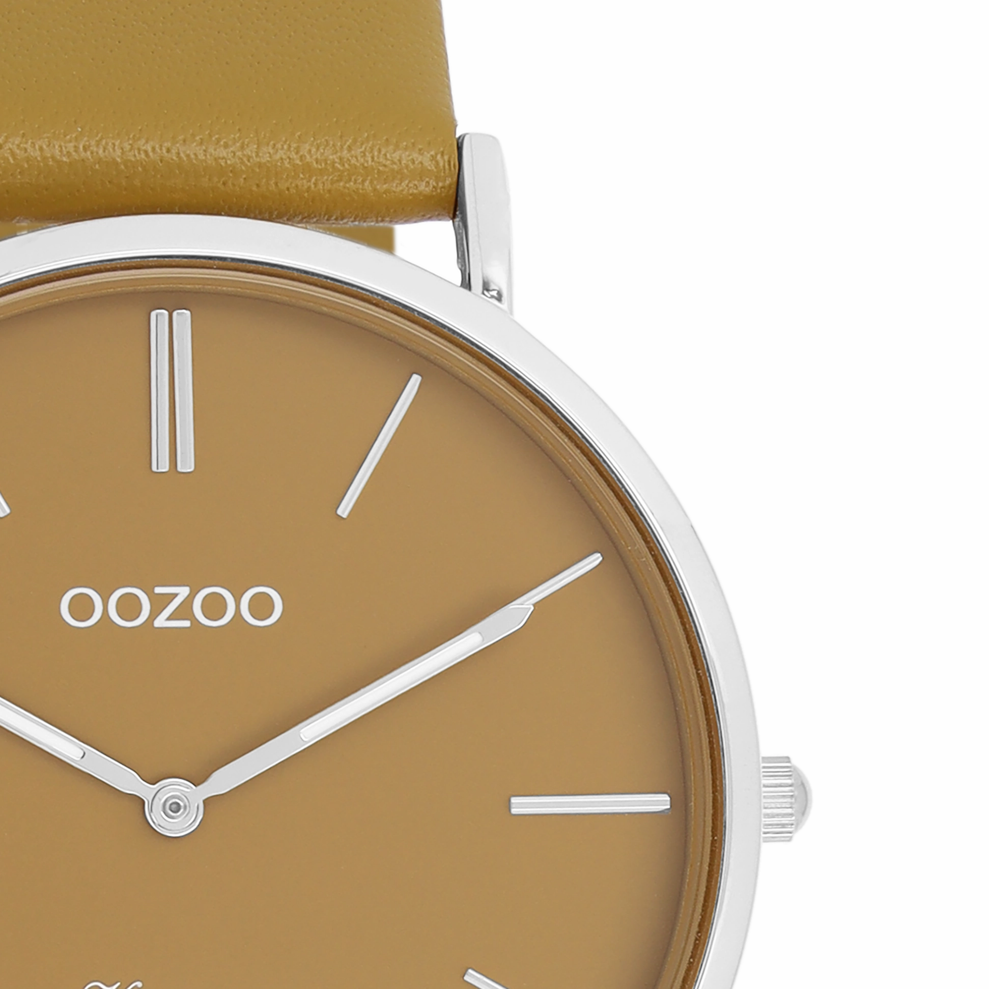 Silver coloured OOZOO watch with olive leather strap - C20326