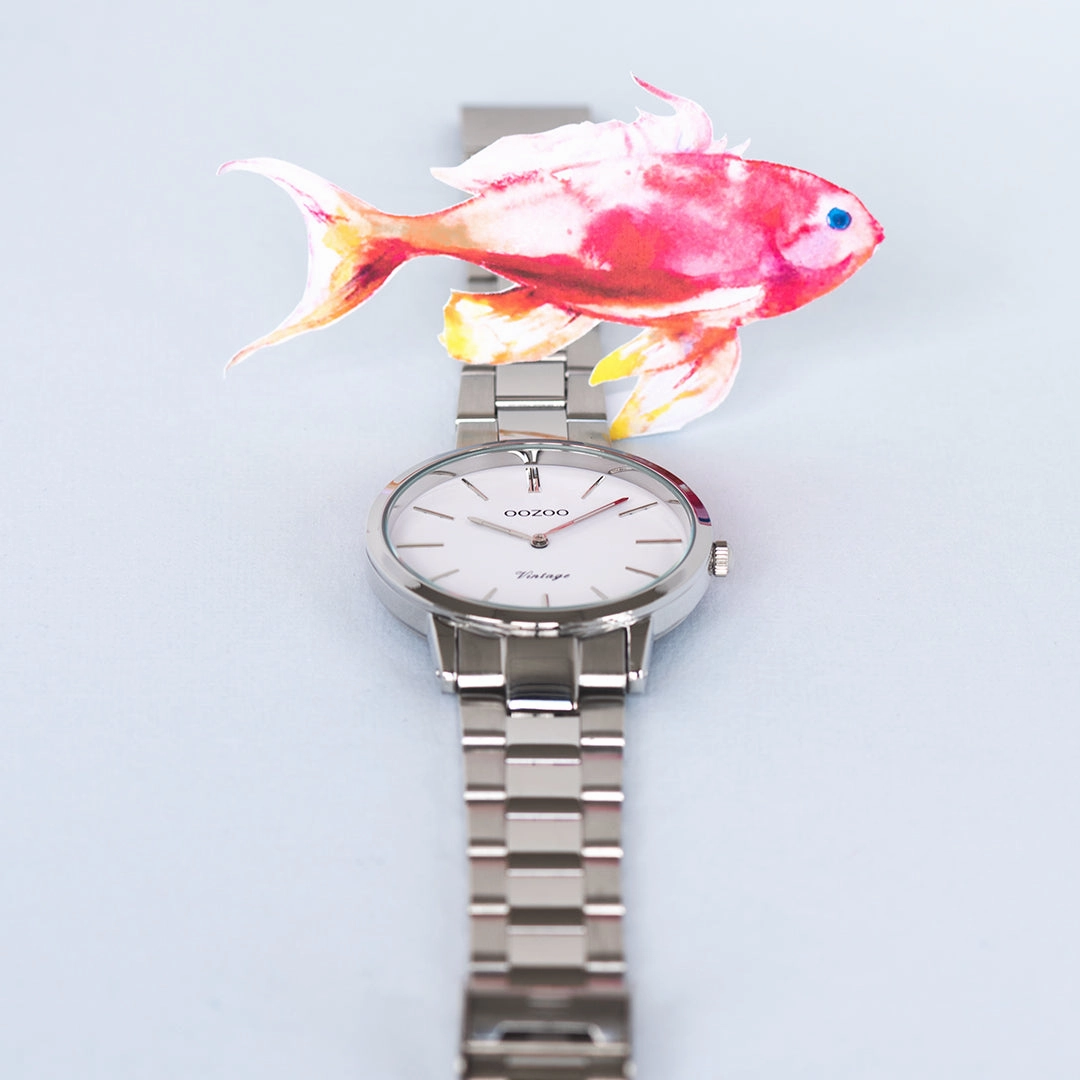 Silver coloured OOZOO watch with stainless steel bracelet - C20026