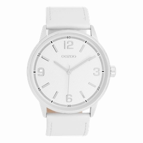 Silver coloured OOZOO watch with white leather strap - C11500
