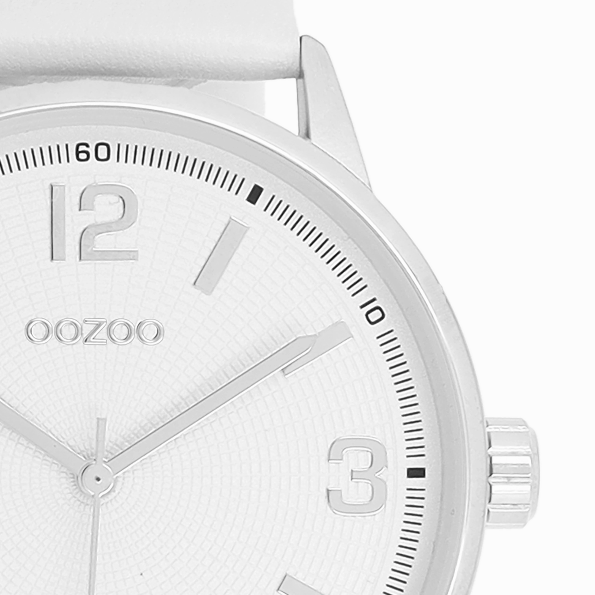 Silver coloured OOZOO watch with white leather strap - C11500
