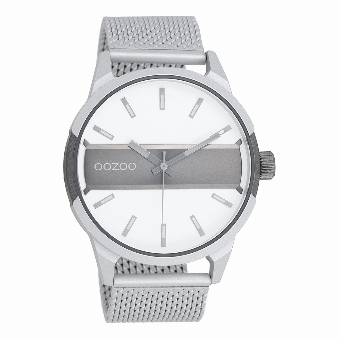 Silver coloured/titanium OOZOO watch with silver coloured metal mesh bracelet - C11105